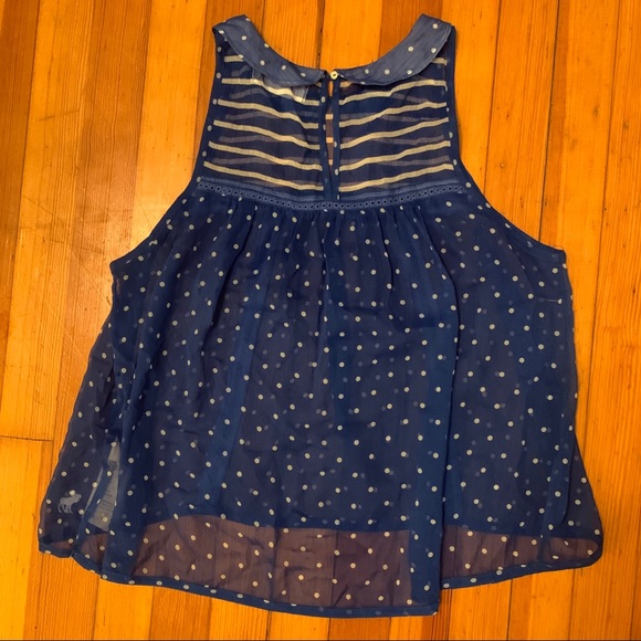 Blue Polka Dot Sheer Blouse w/ Peter Pan Collar - Picture 6 of 9